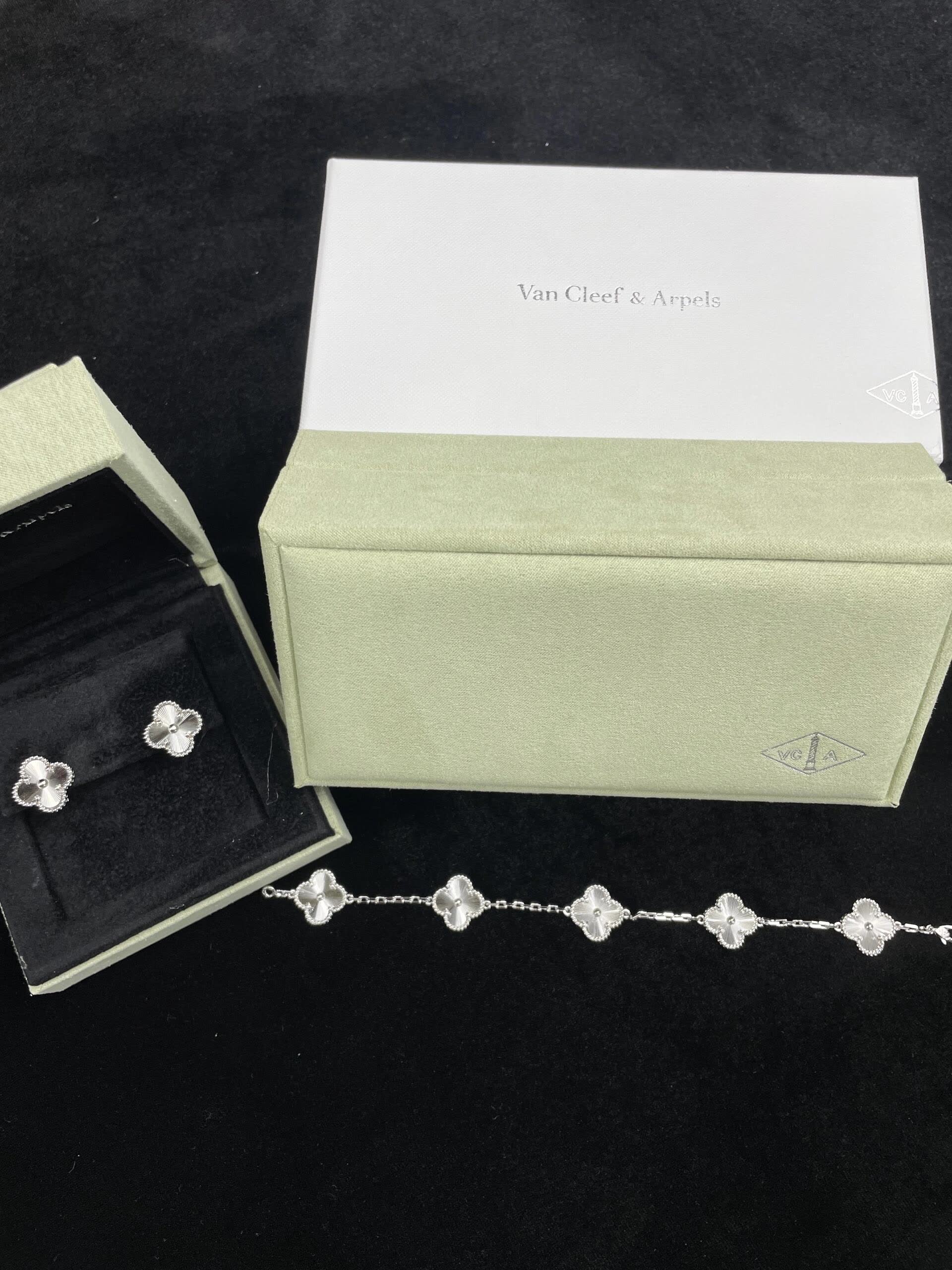 Van Cleef & Arpels Alhambra Silver Earrings and Bracelet Set